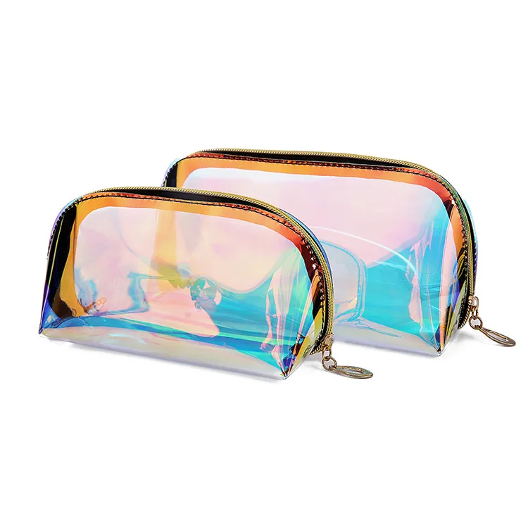 
Travel private label logo glitter clear TPU holographic cosmetic bag 