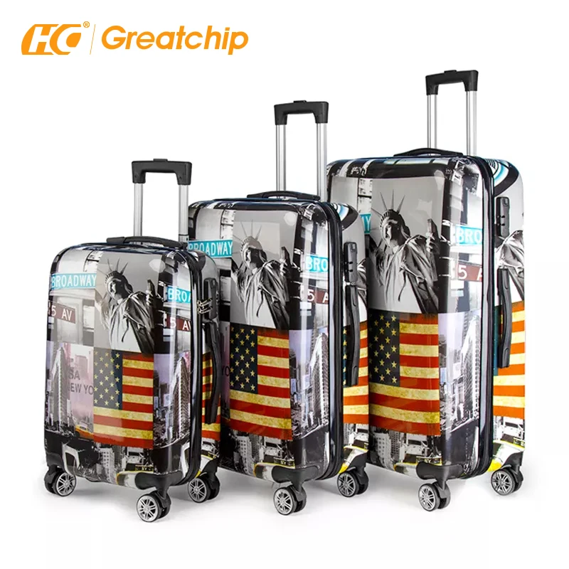 Custom Print ABS PC Suitcase Carry On Hard Shell Travelling Bags  Case Luggage Sets