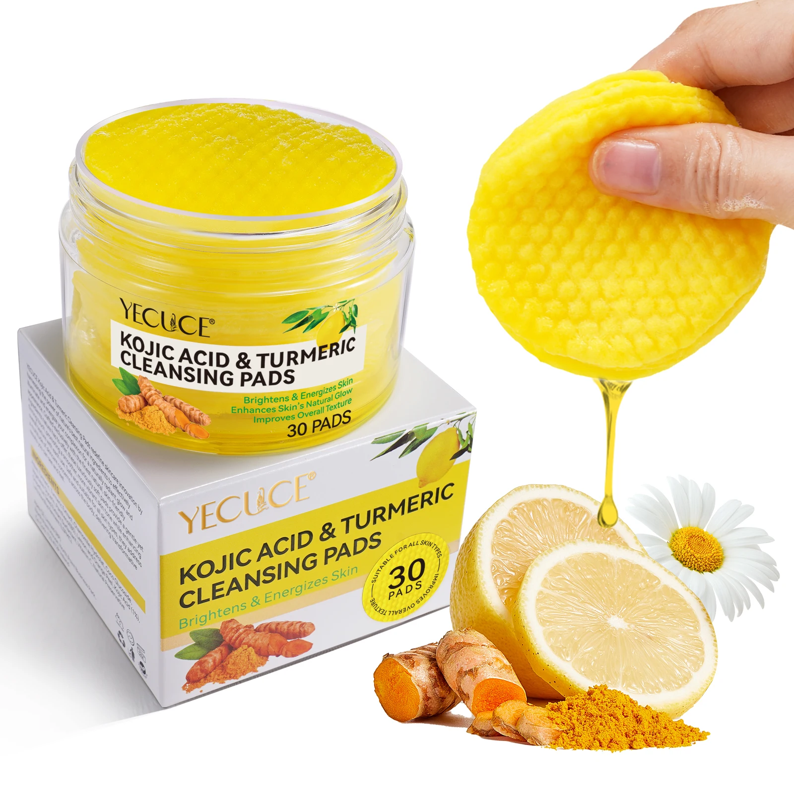 YECUCE makeup remover cleansing face wipes facial cleansing pad exfoliating kojic acid and turmeric cleansing pads