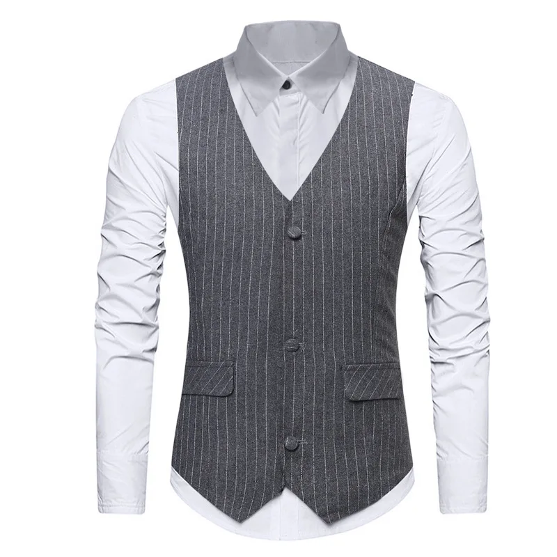 Korean style men single-breasted waistcoat men striped waistcoat casual waistcoat for men
