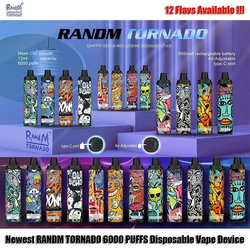 Fumot  Authentic RandM tornado Vape Pen 6000puffs mesh coil with adjustable airflow with fast shipment