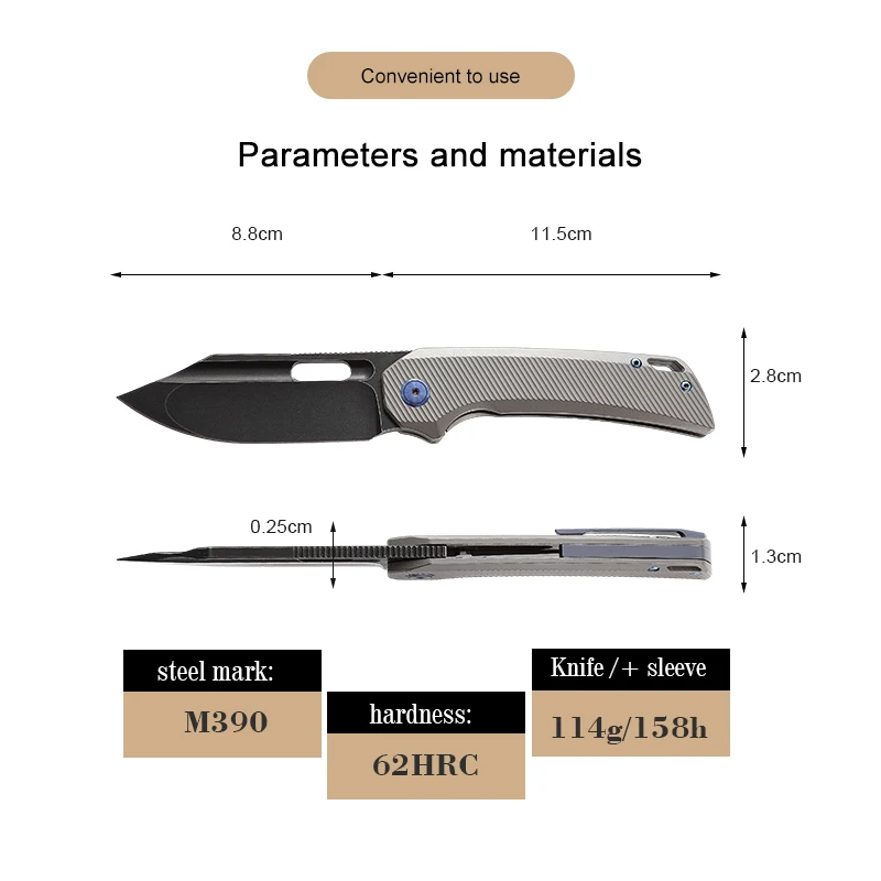 Free Sample 2024 High End Quality Custom Titanium Alloy Handle With M390 Blade Outdoor Camping Tactical Survival Folding Knife