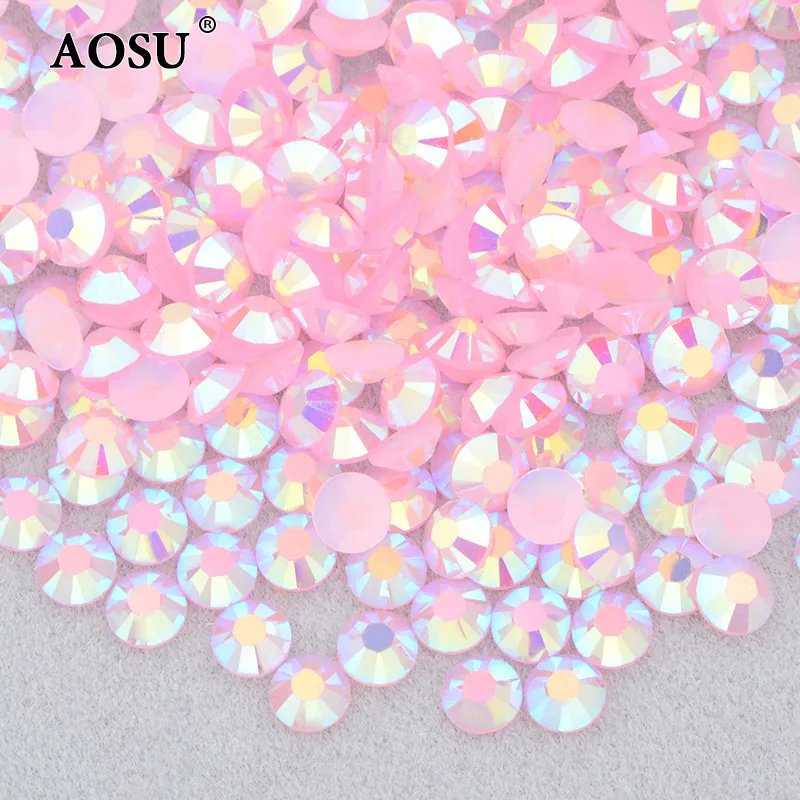 AOSU Wholesale Bulk Package 2 3 4 5 6mm Jelly Rose AB Crystal Stone Round Strass Flatback Resin Rhinestone For Clothing