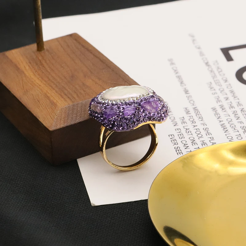 European American 2022 Cross-border New Fashion Ring Creative Personality Luxury Ring Simple Versatile Pearl Rings