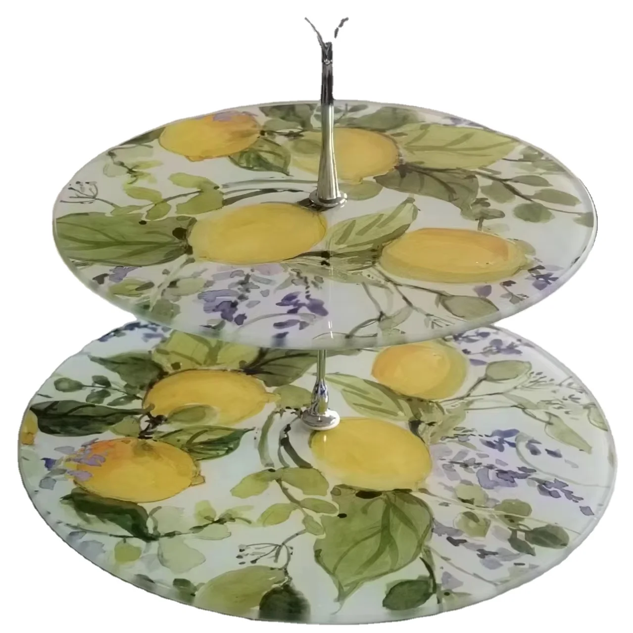 Luxury 2 tiers round shape tempered glass serving trays/cake stand/rotating plates