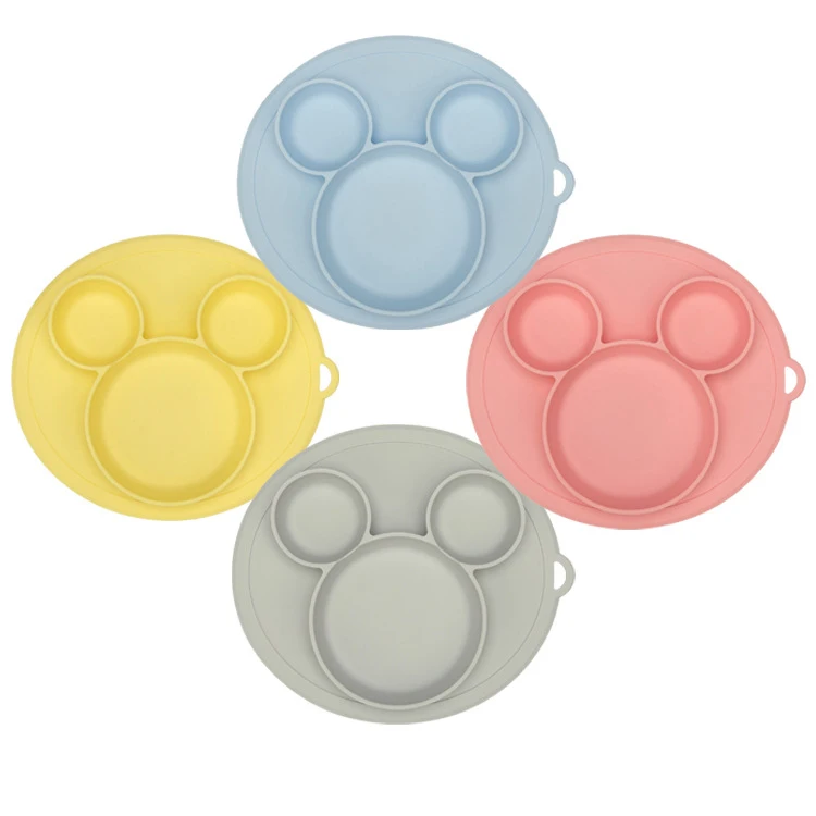 Children Tableware Food Grade Silicone Baby Plate Kids Mickey Bowl Plates Baby Feeding Silicone Bowl