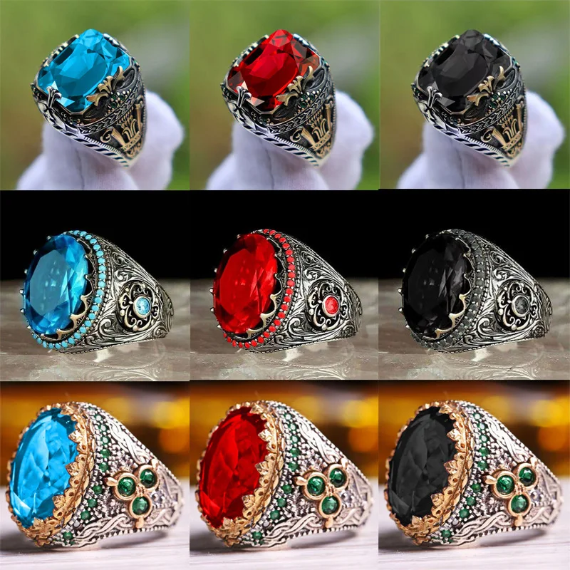 Gemstone Jewellery 925 Silver Plated Ring Luxury Multicolour Saudi Mens Fashion Alloy Silver Ring