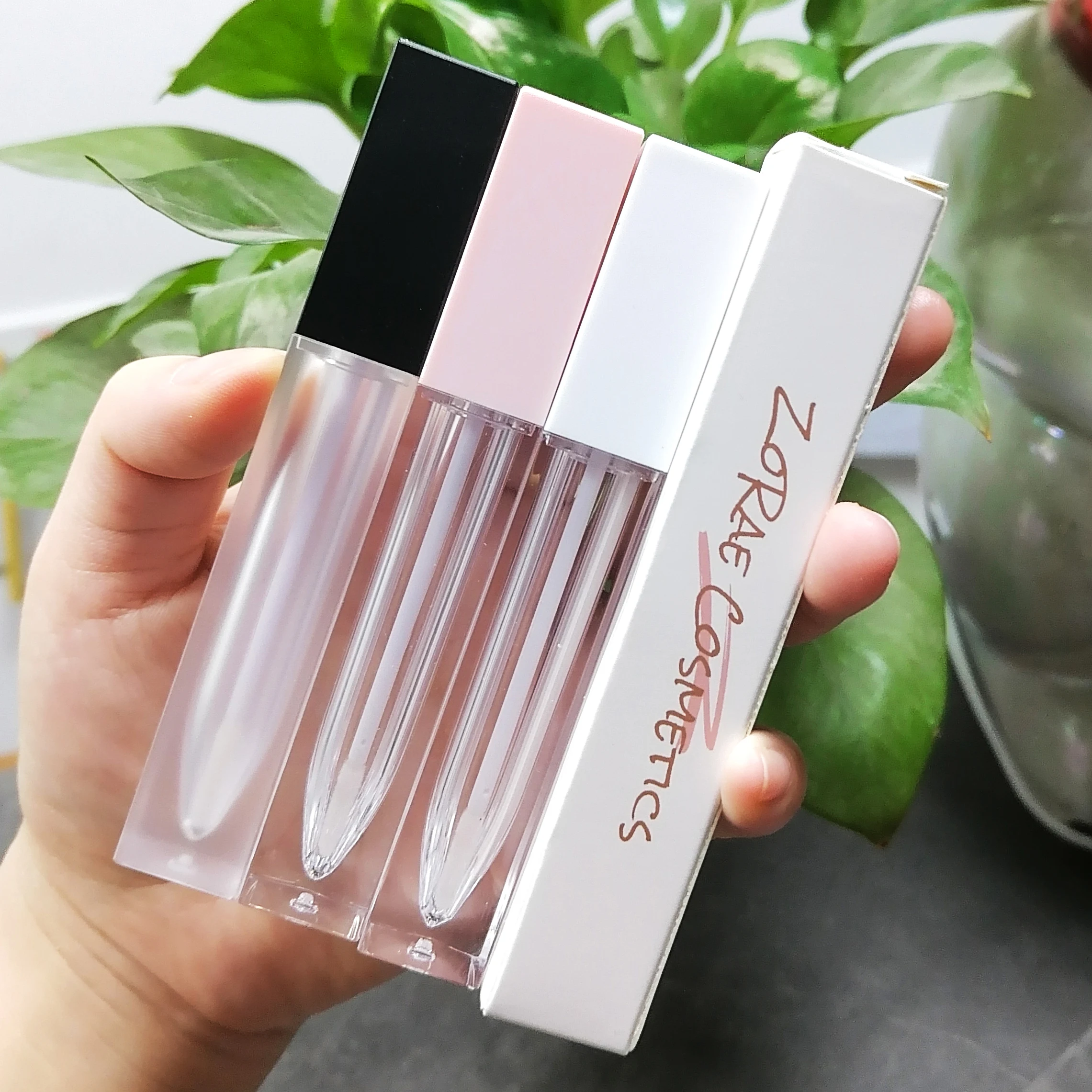 Wholesale square unique clear 7ml white black pink lip gloss containers lip gloss tubes custom logo empty lipgloss tube