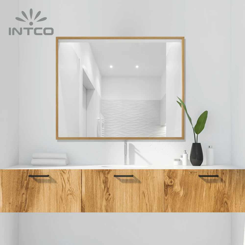 INTCO New Arrival Wholesale Decorative Full Length Plastic Wood Texture Wall Hanging Rectangle Mirror Frame