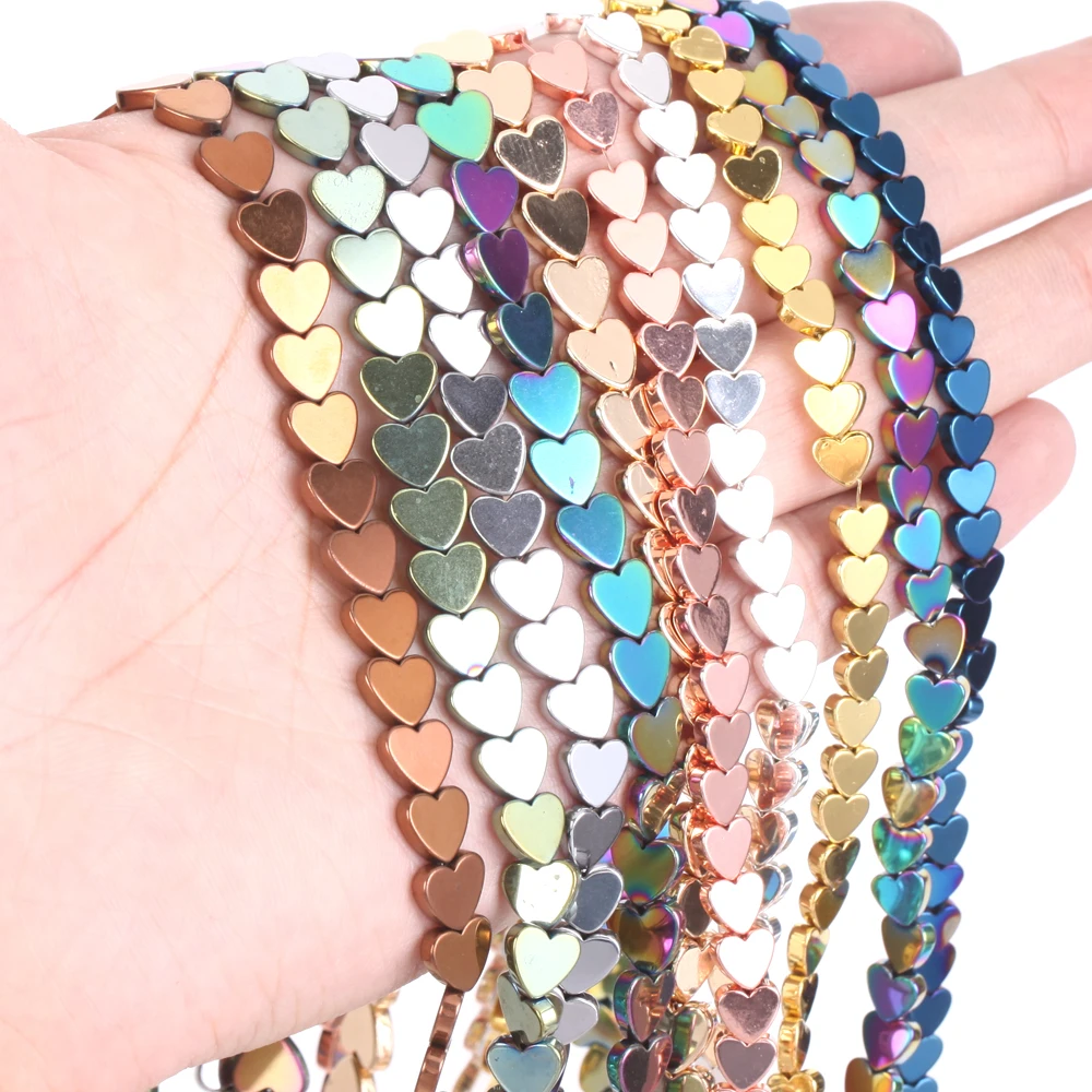 6/8mm Natural Stone Beads Rose KC Golds Love Heart Shape Hematite Loose Spacer Beads for Jewelry Making DIY Bracelet Accessories