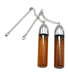 2.5ml 6ml  Glass Pill bottle storage case Rocket Snuff Snorter Dispenser Bullet Snuff Sniffer With Metal Spoon.Color Random