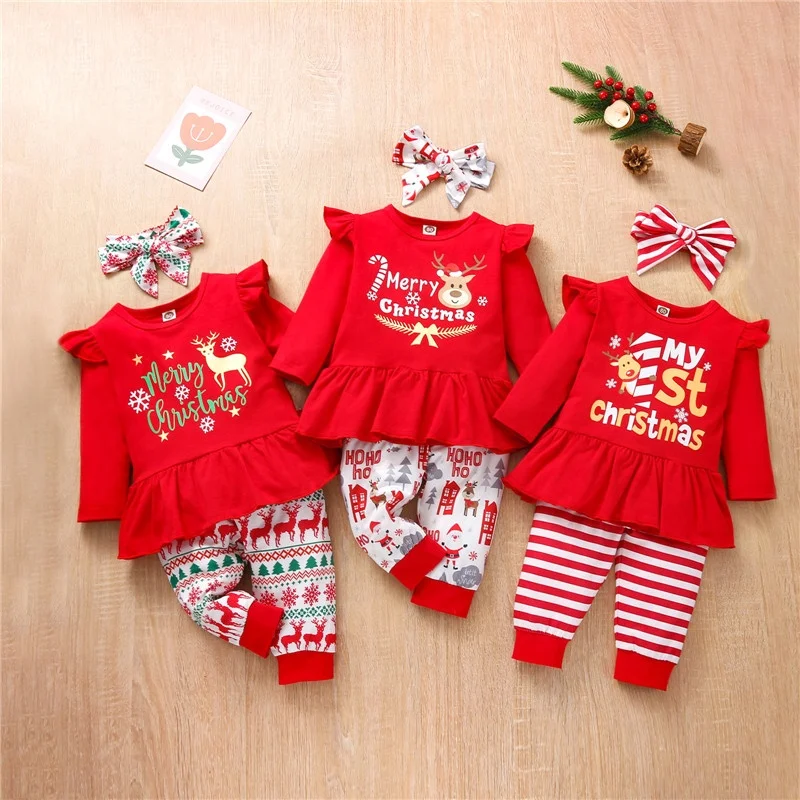 My First Christmas/комплект детской одежды из 3 предметов; Новогодний Рождественский костюм для маленьких девочек