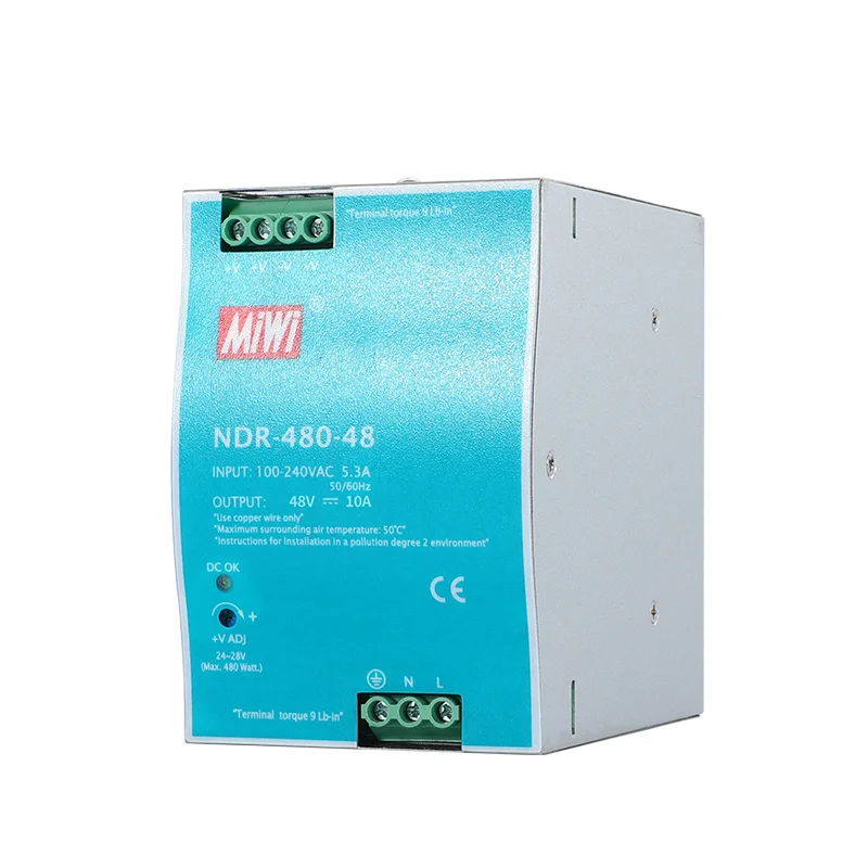NDR-480-48 480W 48V 10A din rail single output led ac dc industrial smps switching power supply