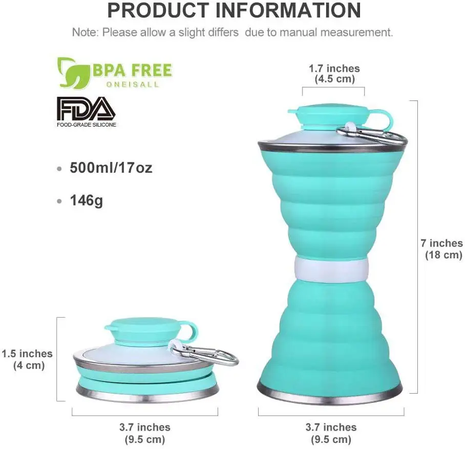 Private Label Foldable Product Motivational Reusable Water Bottles BPA Free Silicone Water Container