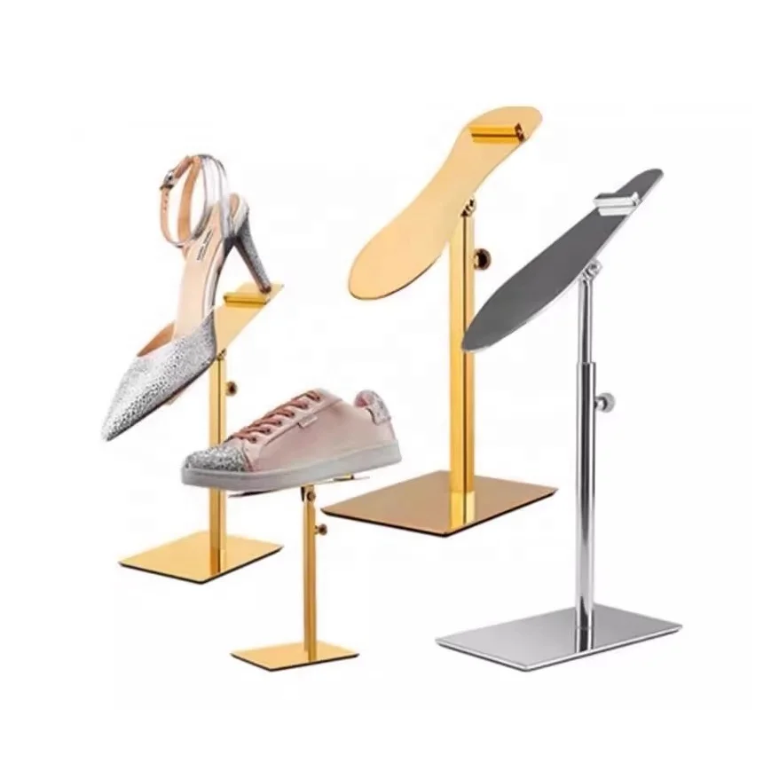 Retail Adjustable Height Metal Shoe Display Stand Golden Silver High Heel Shoes Display Racks Holder