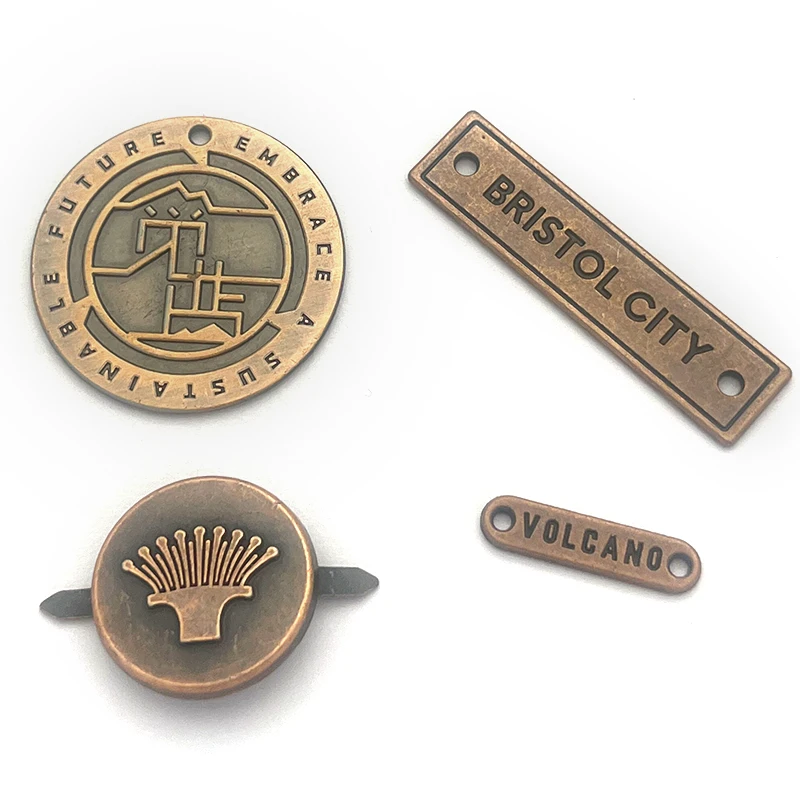 2024 custom garment metal brand logo metal clothing labels decorative bag metal tags for handbag