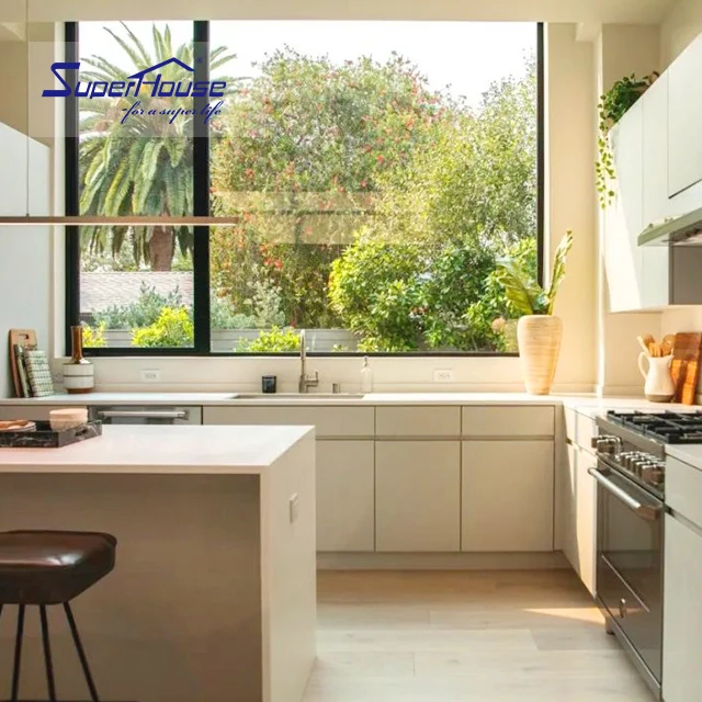 NFRC AS2047 Hurricane Proof Impact Customized Modern Smart Big Fixed Window Picture Windows Kitchen Graphic Design Vertical