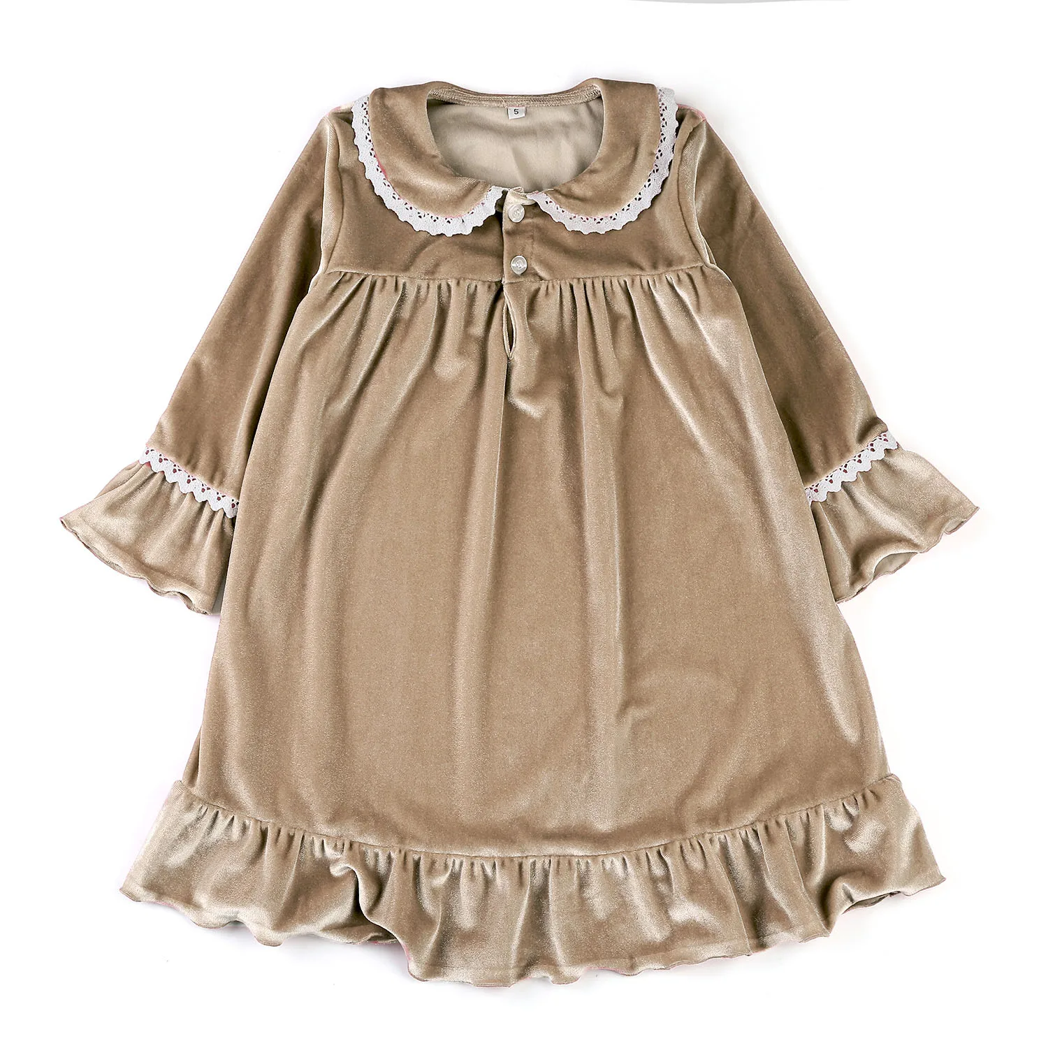 2023 New Fashion Kids Girl Khaki Color Christmas Pyjamas Nightgown Set Winter Sibling Matching Cute Soft Velvet Pajamas