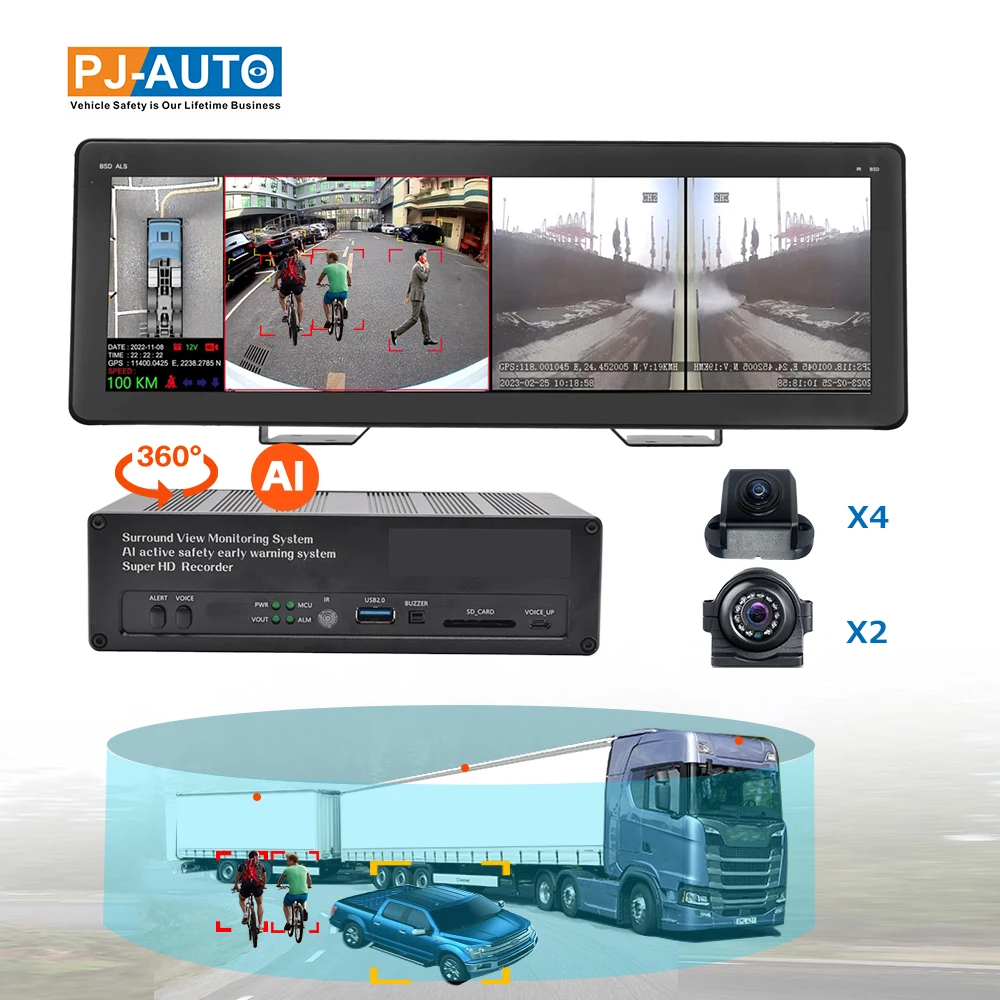 HD 4-6CH 6 Cameras 3D 360 Degree AVM Surround Bird View Panorama Vehicle AI Truck Bus Car Camera System for Truck RV Bus Camper