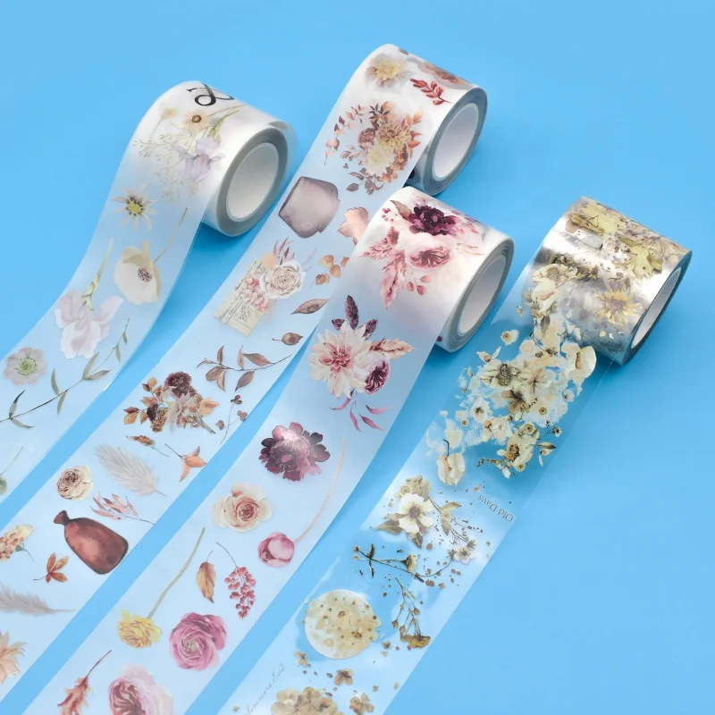 New design product waterproof pet scrapbooking transparent tape painting floral month date washi tape set