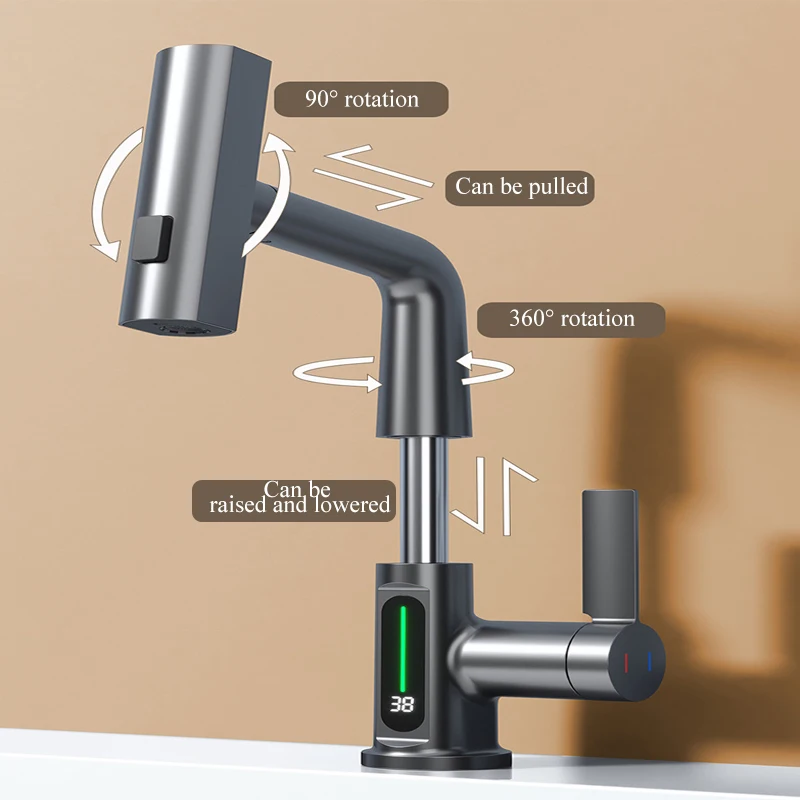 Innovative Rainfall Design Kitchen Tap Mixer LED Digital Display Temp Waterfall Kitchen Faucet