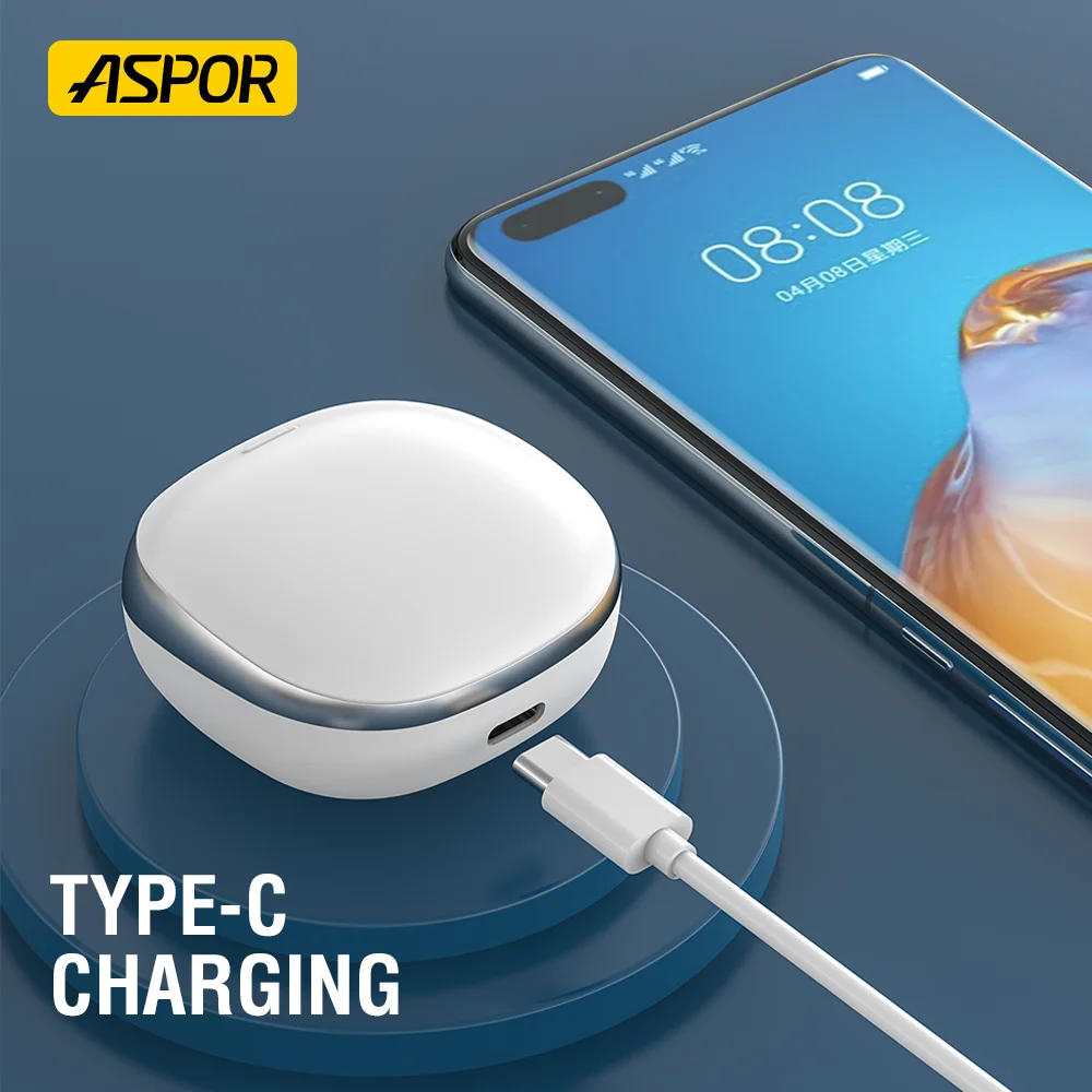 ASPOR A606 TWS Waterproof Wireless Earbuds BT 5.3 Mini In-ear Wireless Headphones Sports Gaming LED Boat Headphones