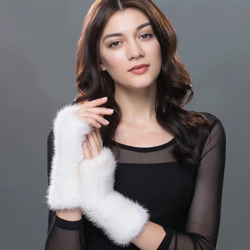 Высококачественные перчатки из натурального меха норки, оптовая продажа, женская модная верхняя теплая Варежка, зимние перчатки из меха норки на полпальца, вязаные варежки