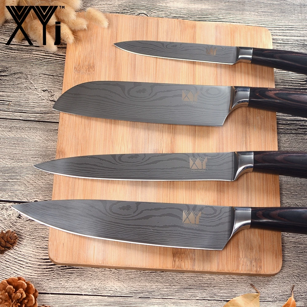 Xingye Classic 6 шт. 7Cr17Mov высокоуглеродистая Нержавеющая сталь дамасский шаблон профессиональный набор ножей шеф-повара с ножнами