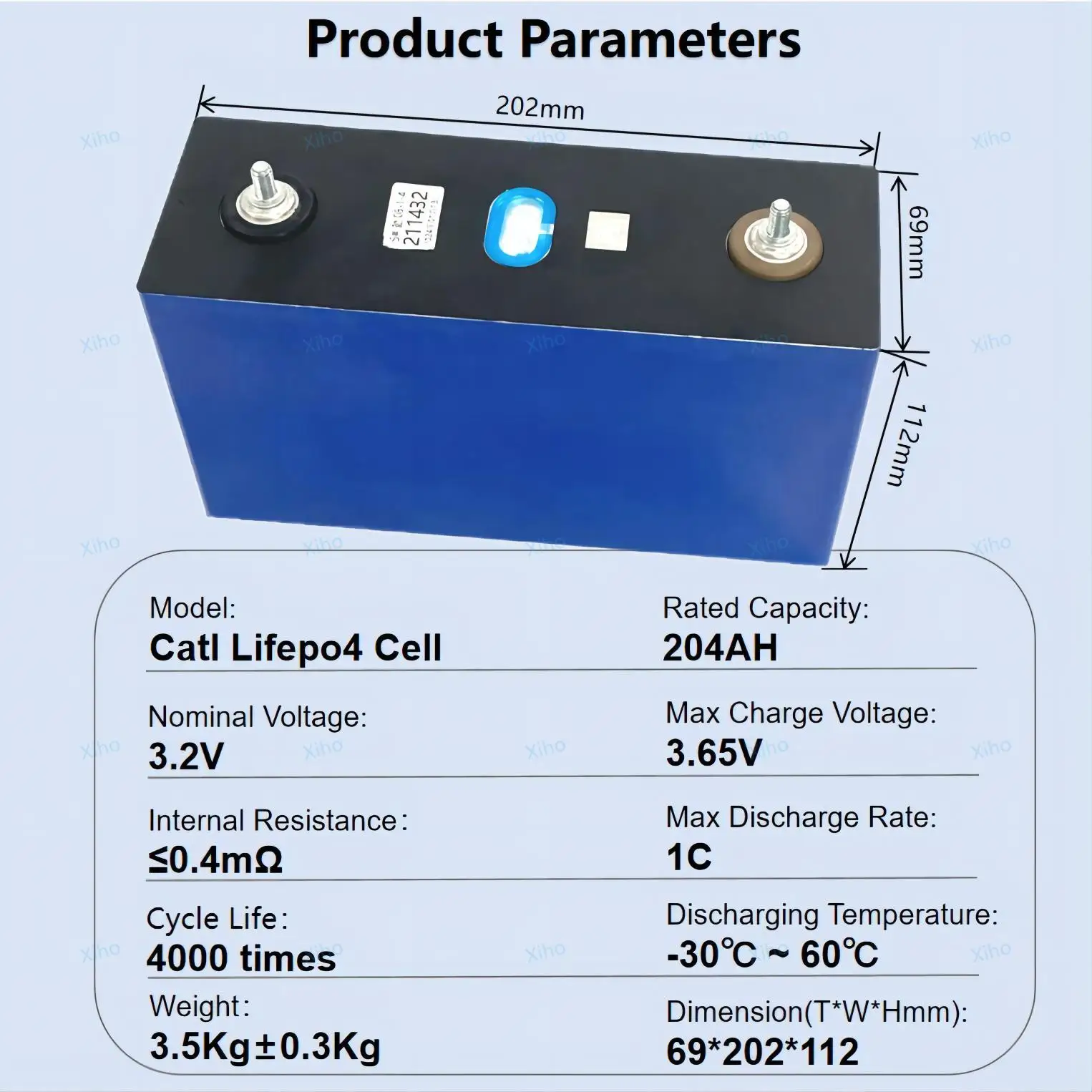 Xiho Catl 3.2V 204Ah 190Ah Rechargeable Lithium Iron Phosphate Battery Lifepo4 Cell Battery 12V 24V 48V Solar Storage System