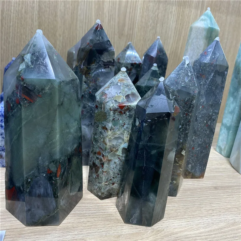 
Factory Price Natural Hand-carved Healing Crystal Point African Blood Stone Tower For Decoration 