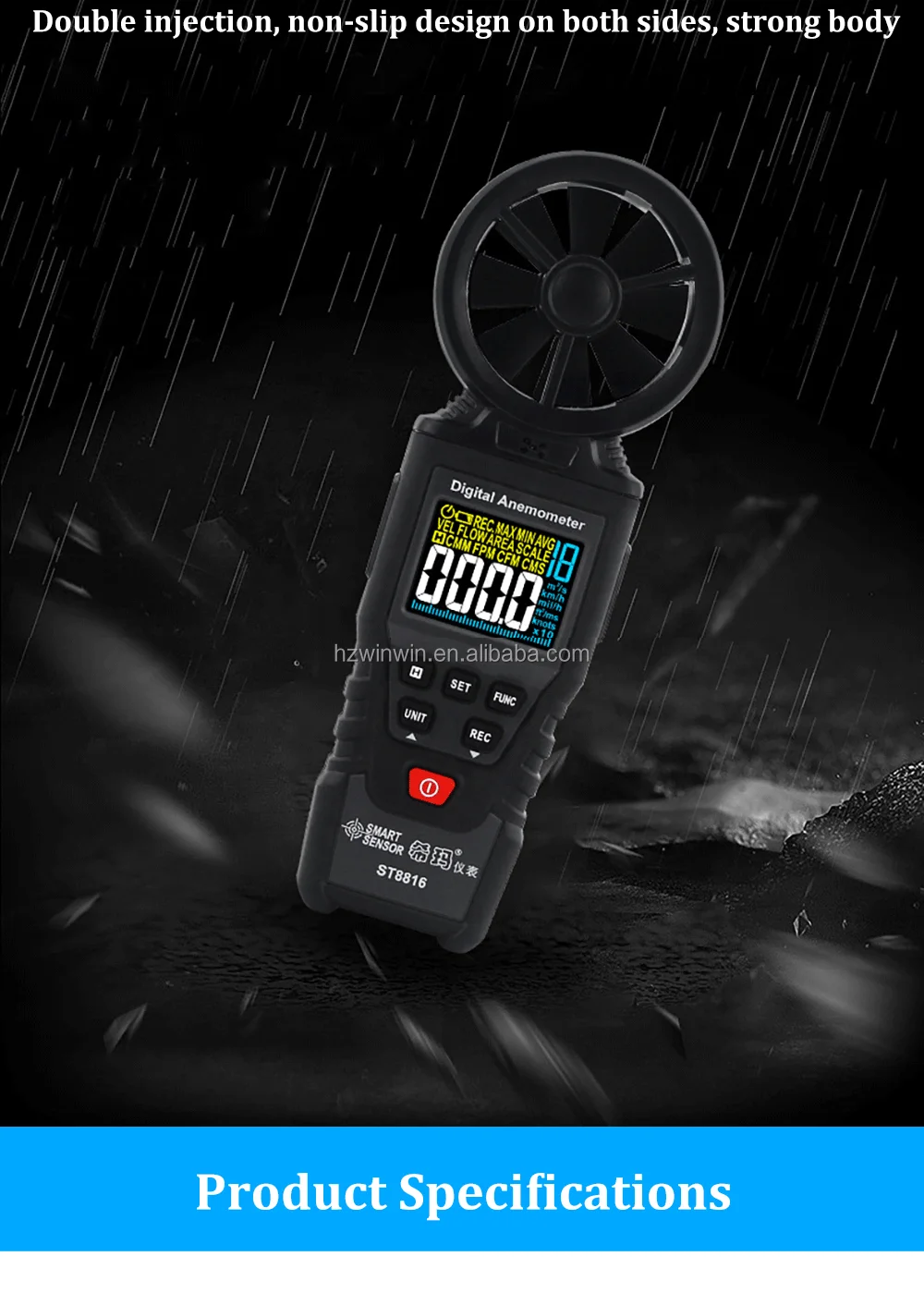 Smart Sensor ST8816 Digital Anemometer Wind Speed Meter Air Flow Gauge Thermometer Wind Speed Measurement Instru