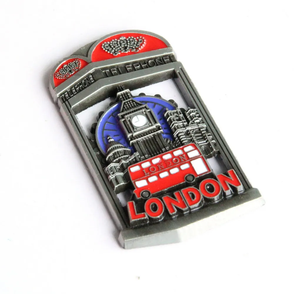 Wholesale custom metal zinc alloy London UK souvenir telephone box fridge magnet