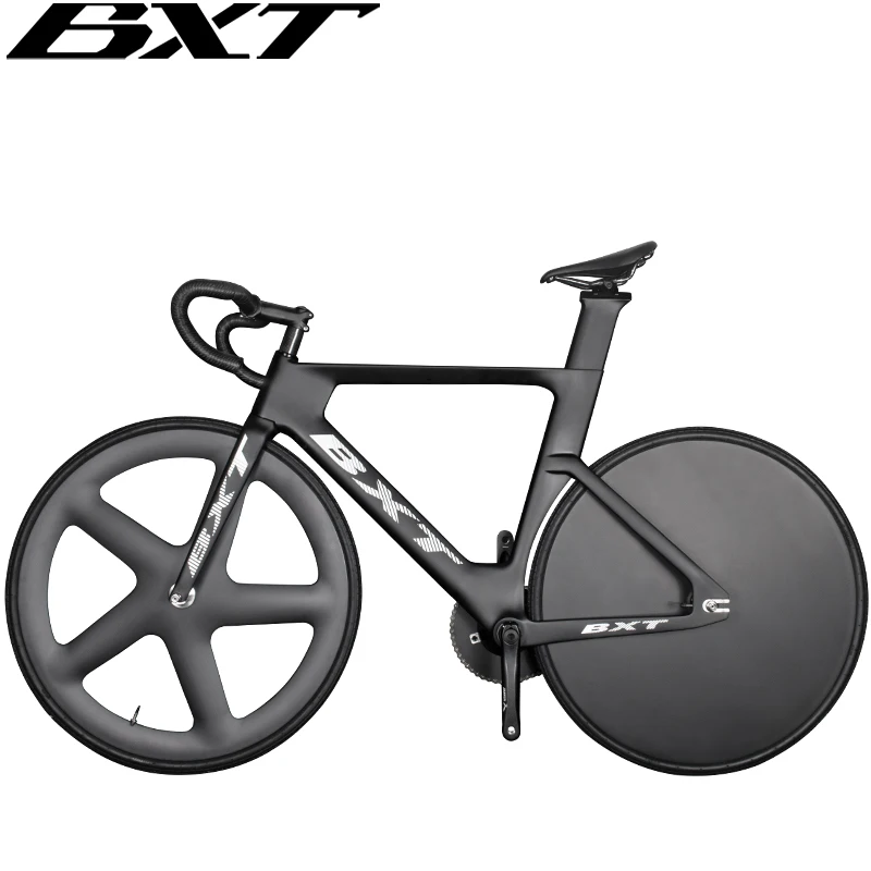 BXT Track Bike Carbon Fiber sleek 700C*28C Aero Shaping Ultralight Carbon Disc Wheelset low-key Single Speed Fixed Gear Bicycle