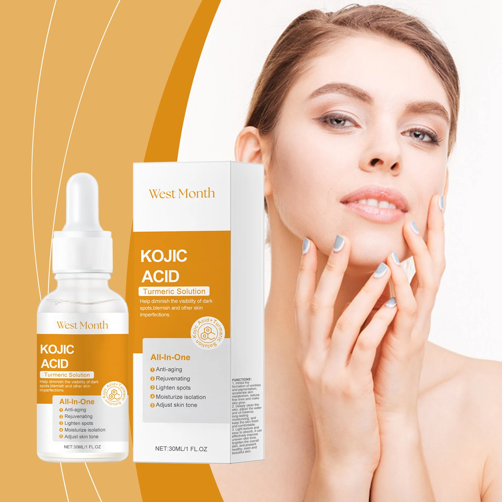 OEM ODM Turmeric Kojic Acid Face Serum Natural Skin Care Hydrating Moisturizer Whitening Kojic Acid Serum