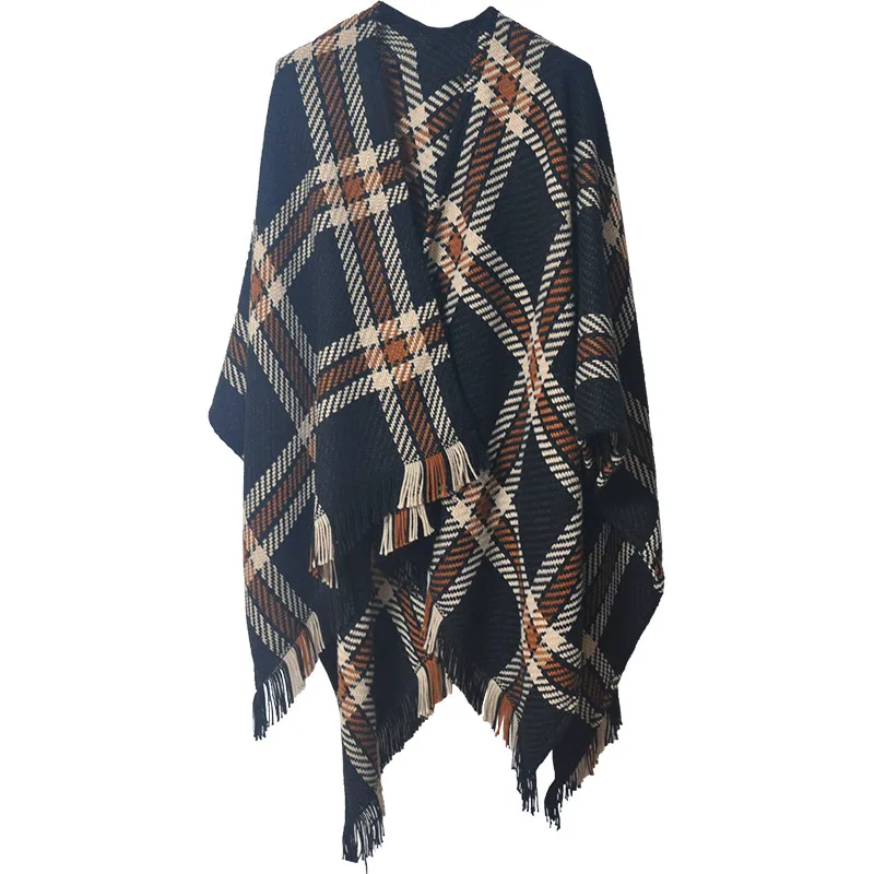 BLUE PHOENIX best selling women ponchos 100% acrylic thick tartan plaid custom new design hot sale winter warm for women