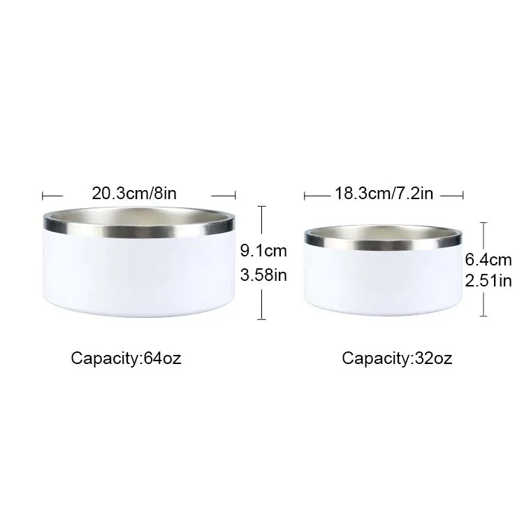 USA warehouse customized stainless steel double wall 32oz 64oz blanks sublimation pet bowl