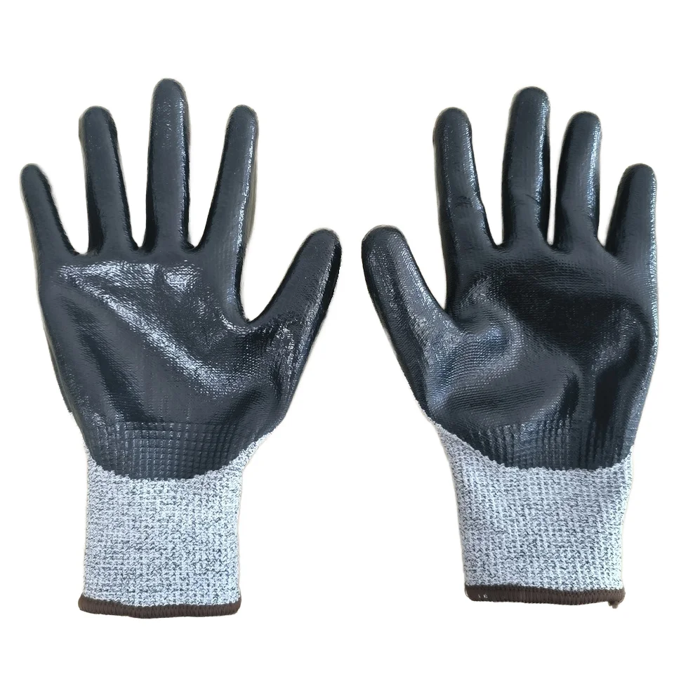 Custom Logo CE Wear Resistant Nitrile Coated Mechanical Work Anti-Tear  Anti-slip, Anti-oil Safety Anti Cut Gloves Level D