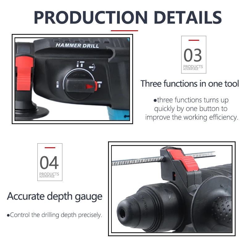 NEWONE Brushless cordless Rotary Hammer drill Impact function drill electric Hammer for 18V MAKITA battery