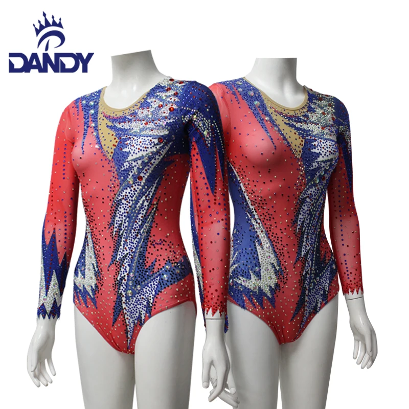 Custom Shiny spandex gymnastics leotard printed sublimation rhythmic gymnastics leotard