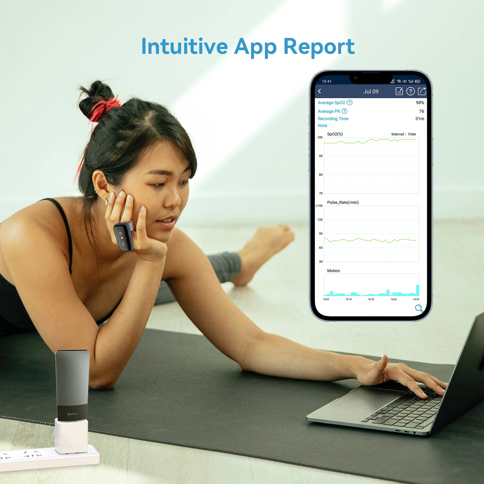 Wellue Oxylink Oximet Puls Beep Reminder Sleep Monitor Pulse Oximeters Rechargeable Spo2 Digital Oximetro de Pulso Oximeter