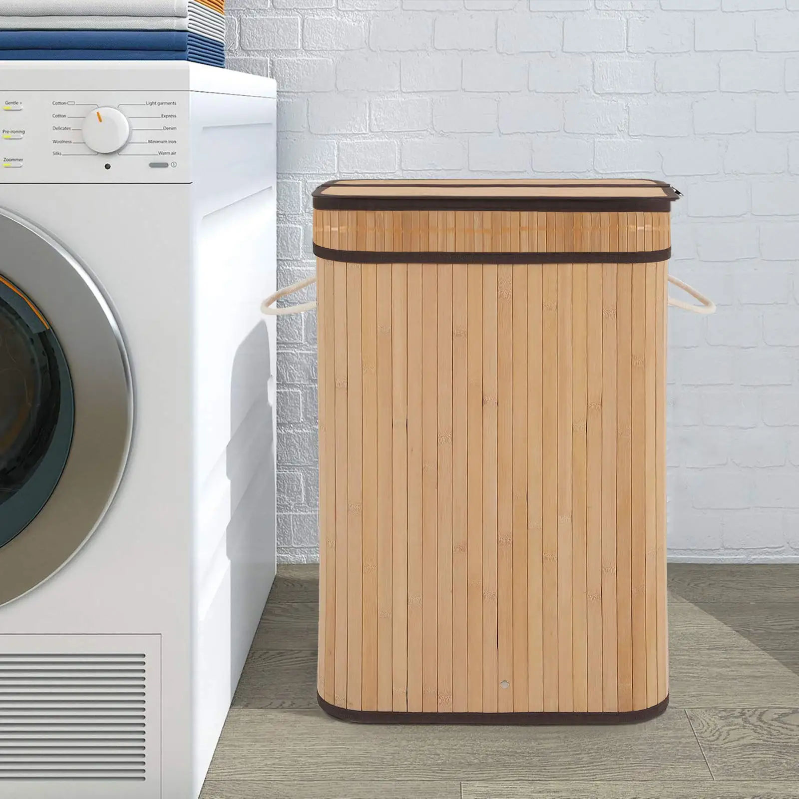 72L Bamboo Laundry Basket with Removable Liner, Collapsible Storage Dirty Clothes Basket with Handles for Laundry Bedroom