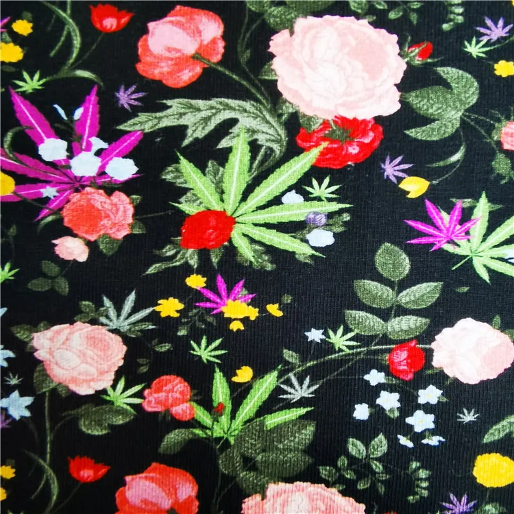 Цифровая печать хлопок лайкра цветочный принт ткань