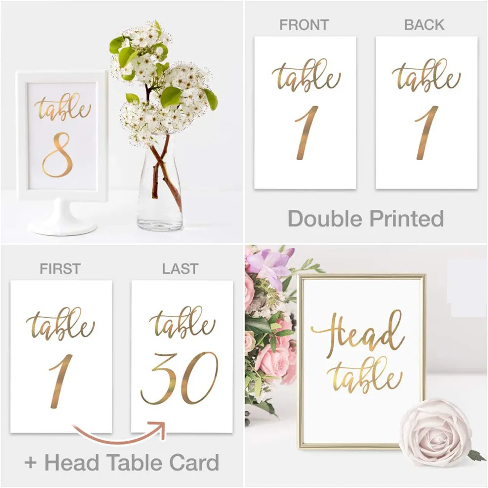 JOYEN New Product Ideas Table Numbers Double Sided Cards Plus Head Table and Gift Table Cards for Wedding Reception(1-30)