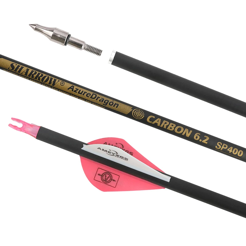 Archery Pure Carbon Arrow With 2 Inch Rubber Feathers Spine 300/350/400/500/600 For Hunting and Shooting Outdoors Sports