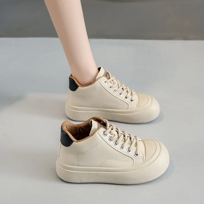 New Arrivals Children Thick Lace Ups Flat Kid Casual Shoes Chunky PU Leather Canvas Platform Shoes for Girls Boy