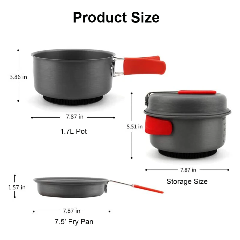 Kingpool CW-C07SPRO Portable Lightweight Camping Cookware Pots and Pans Set for Hiking Fishing Picnic Outdoor