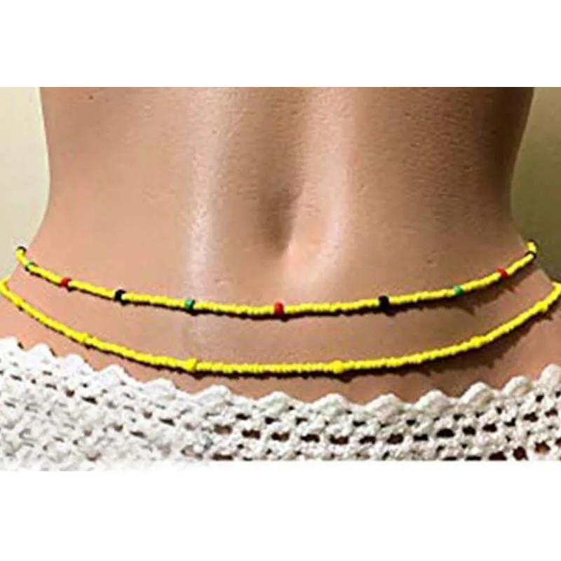 
2 PCS /Set simple beach rice beaded waist chain bikini chain belly manual rice bead elastic rope waist chain women bracelet 