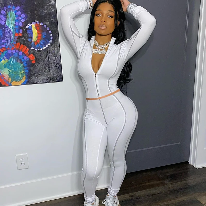 Fall Stitching Line Sports Two-piece Set V-neck Lounge Wear Woman Solid Color Bodycon Suit Spot Multi-color Matching Sets