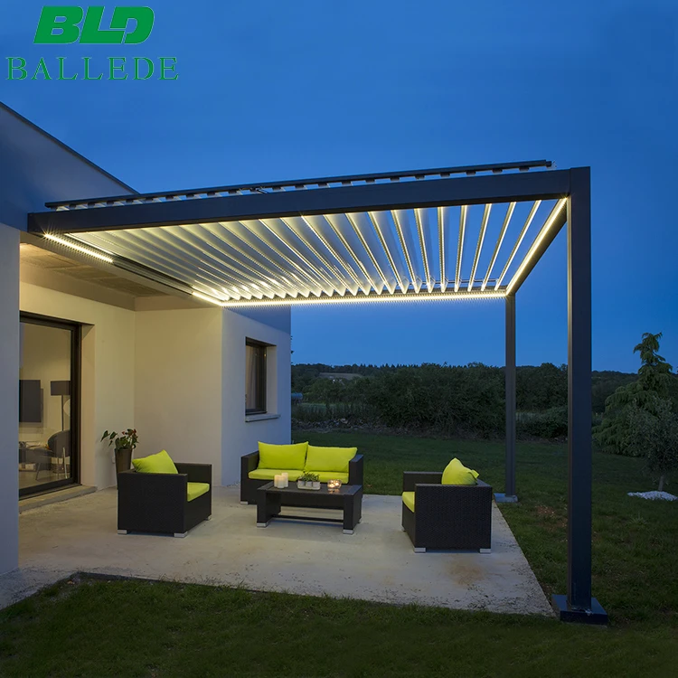 All Weather Gazebo Motorized Aluminum Pergola With Remote Control Patio Cover Louvered Pergola