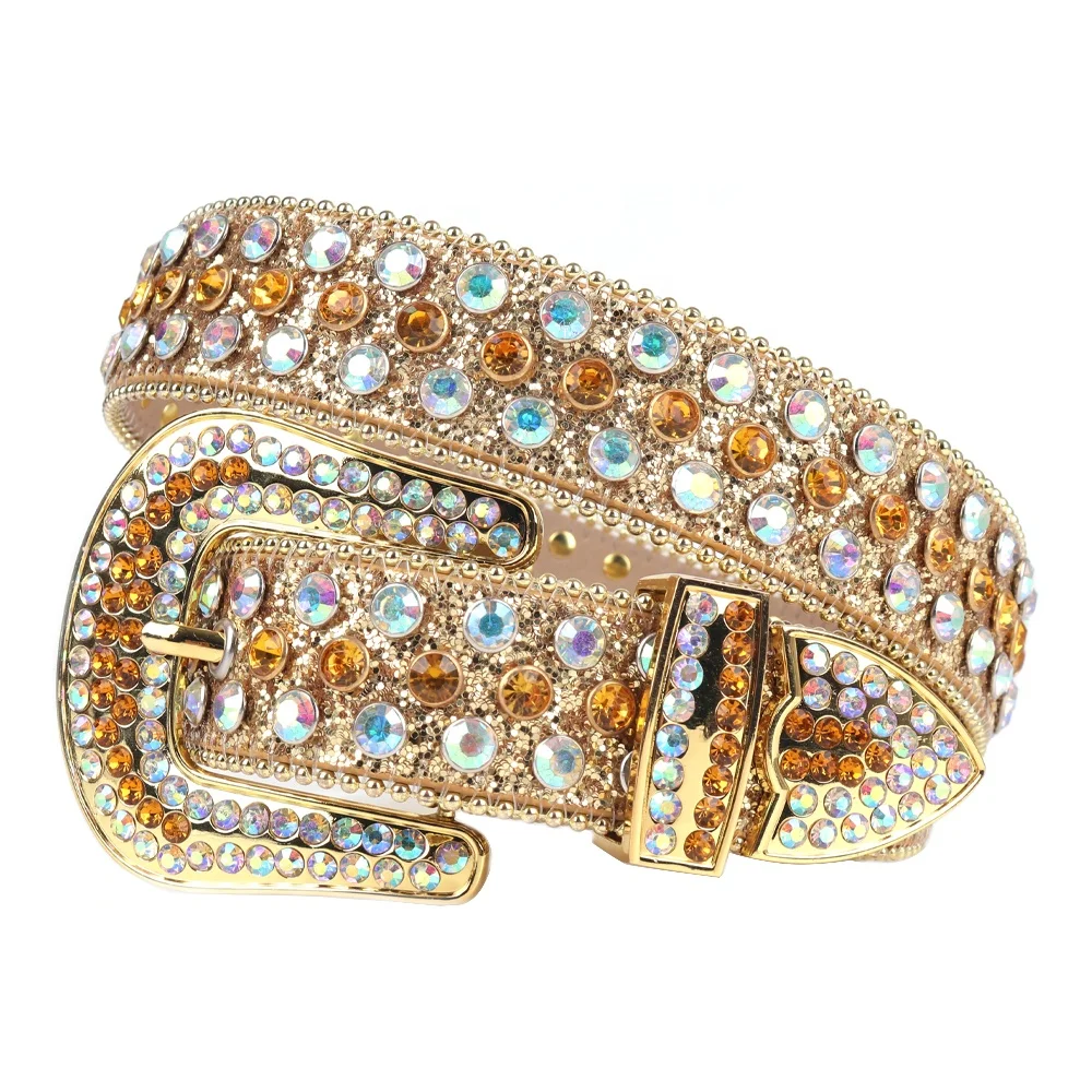 Fashion Bling Bling Western Rodeo Cowgirl Rhinestone Belts for Women Designer Crystal studded Leather Diamond Belt for Dress